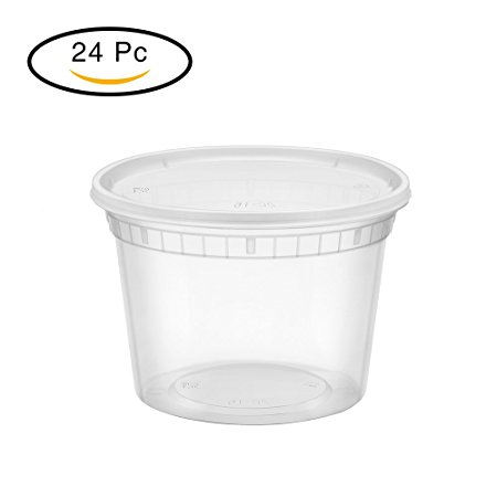 Glotoch 24 Pack Durable Plastic Microwaveable Reusable Clear Takeout Travel Deli Food Storage Containers with Lids, Dishwasher and Freezer Safe, BPA Free (16oz)