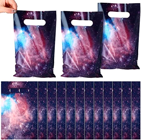 50 Packs Galaxy Party Favor Bags Candy Favor Bags Goodie Bags Galaxy Party Supplies Outer Space Party Favors Treat Bags Star Plastic Gift Bags for Kids Birthday Party Baby Shower Decorations