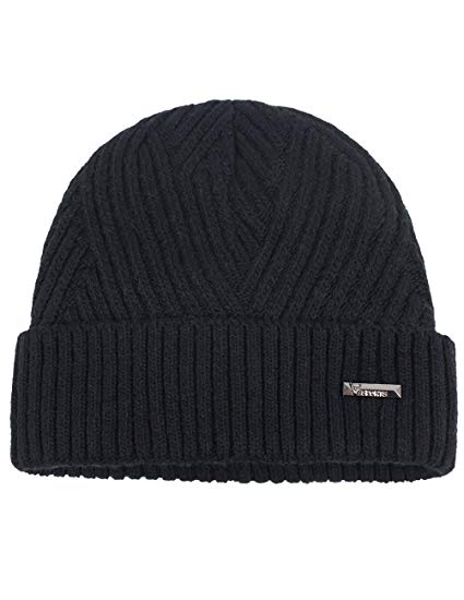 Dahlia Men's Wool Blend Knit Beanie Hat - Super Soft & Warm Velour Lined