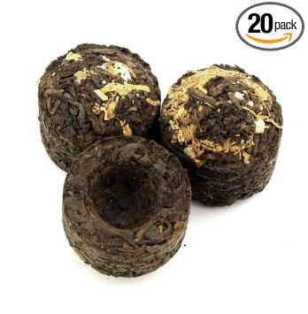 Ginseng Flower Pu-erh Tea Ball Cakes (20-pack), 20 Pu erh Bird's Nest Shape, Fermented Loose Leaf Pu'er Tea, 60  Servings in Square Black Metal Tin