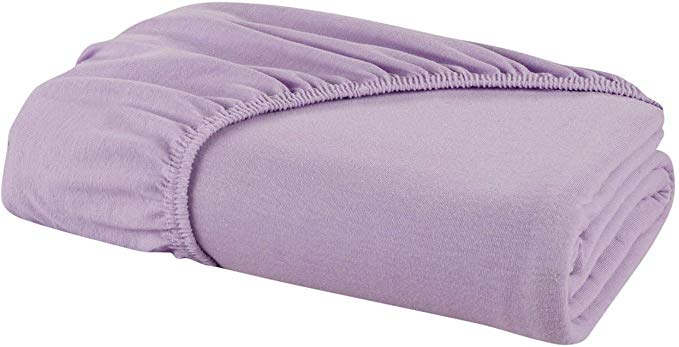 DELANNA Jersey Knit Fitted Sheet Soft Breathable Bottom Sheet Only (Lilac, Twin)