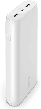 Belkin Portable Power Bank Charger 20K (Portable Charger Battery Pack w/Dual USB Ports, 20000mAh Capacity) for iPhone, iPad, AirPods and More, White