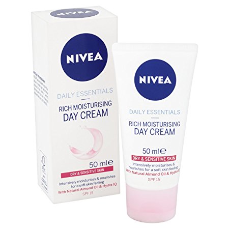 Nivea Daily Essentials Rich Moisturising Face Day Cream SPF 15 Dry and Sensitive, 50 ml - Pack of 3