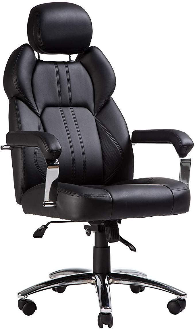 TOPSKY Executive Large Leather Chair with Adjustable Headrest High Back New Black