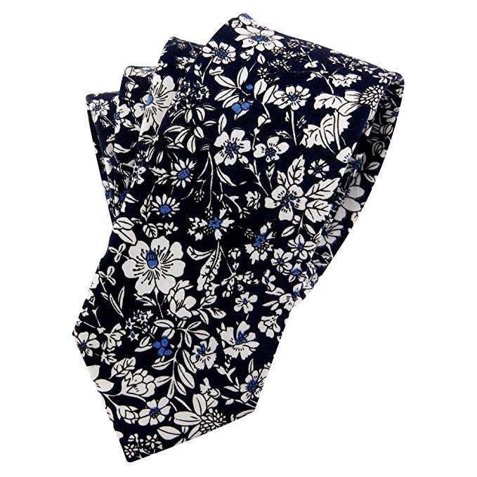 Mantieqingway Skinny Ties Men's Cotton Printed Floral Neck Tie