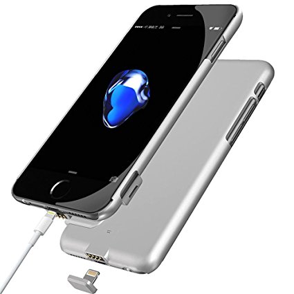 iPhone 7 Plus Battery Case, Stoon [Slim Fit] iPhone External Battery Portable Charger, 2000mAh Ultralight Battery Pack Power Bank Uncovered iPhone 7 Plus Charging Port[Wired Headphones Work](Silver)