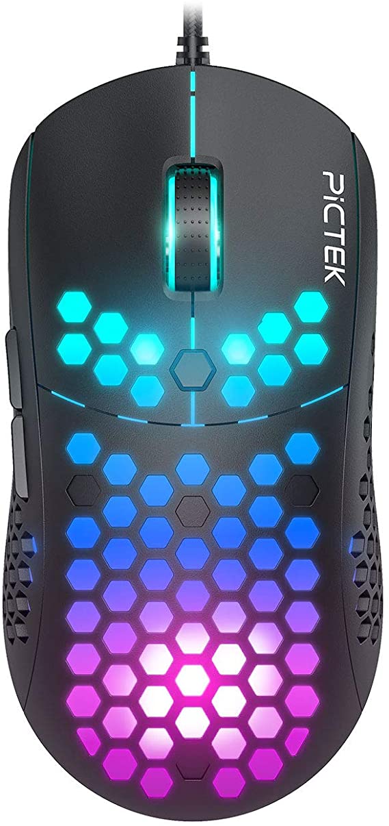 PICTEK RGB Gaming Mouse Wired, Ultra-Light Honeycomb Computer Mice, 10000 DPI Adjustable, 6 Programmable Buttons, 7 Backlight Mouse for Desktop Laptop PC Gamer