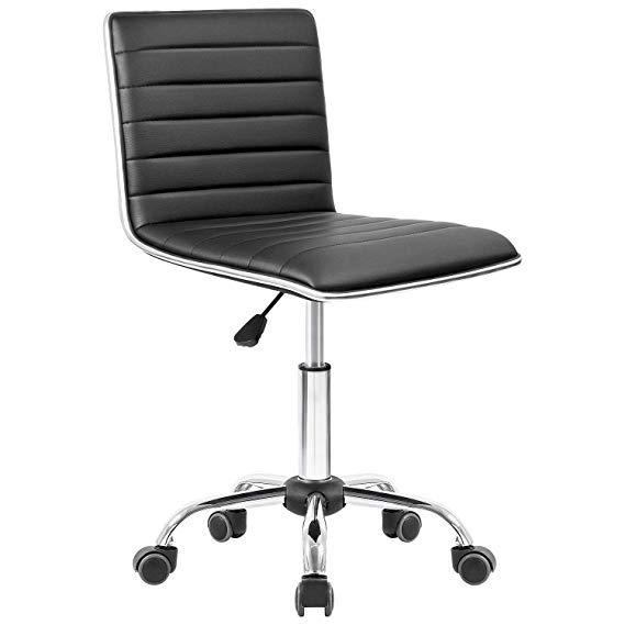 Homall Task Chair Desk Chair, Mid Back Armless Vanity Chair Swivel Office Rolling Leather Computer Chairs Ribbed Adjustable Conference Chair (Black)