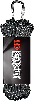 Gear Aid 1100 Paracord and Carabiner, 5.5 mm Heavy-Duty Cord for Camping and Survival Black Reflective, 100 ft, 80695
