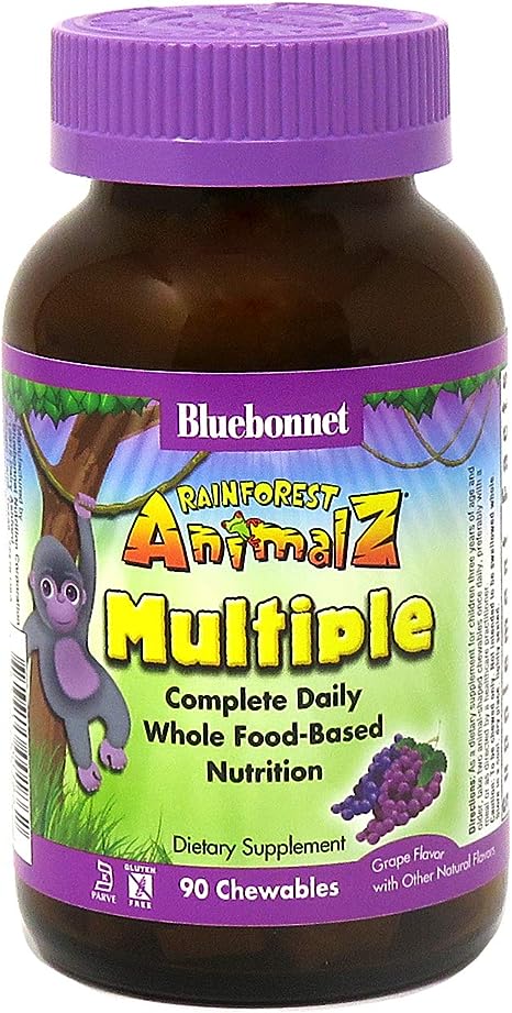 Bluebonnet Super Earth Rainforest Animalz Multiple Chewable, Light Grey/Purple, 90 Count