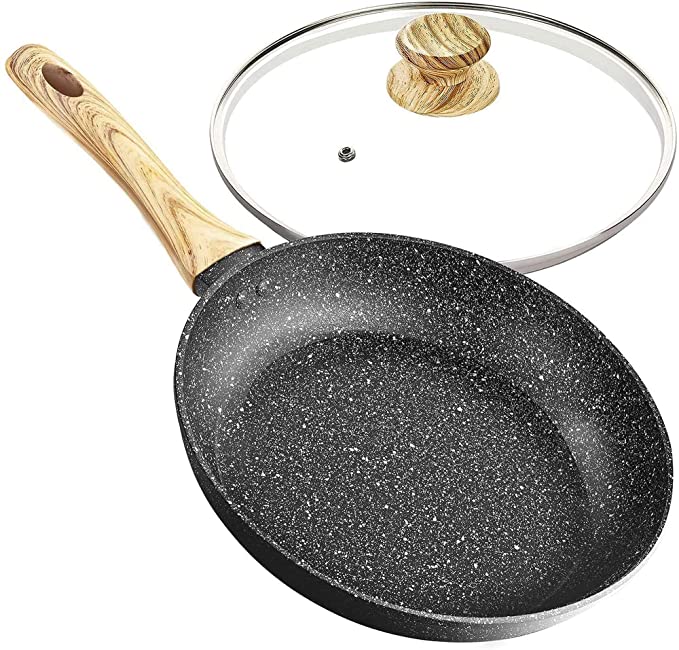MICHELANGELO Frying Pan with Lid 30cm, Non Stick Frying Pan 30cm with Bakelite Handle, Frying Pan with Lid Stone-Derived, Large Frying pan Non Stick 30cm