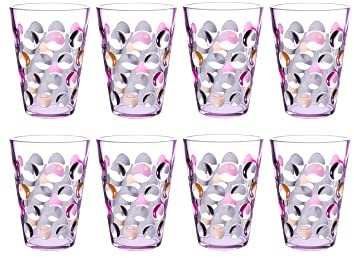 Topsky Plastic Water Tumblers, 12oz Acrylic Break-Resistant Drinking Glasses Dishwasher Safe Plastic Glass Stackable Juice Cups| Clear Set of 8 (Pink)