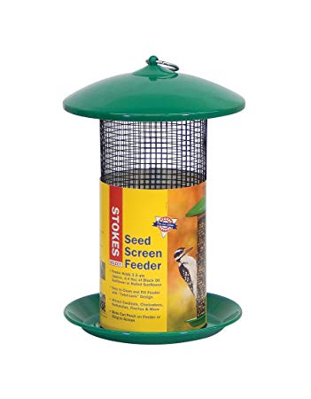 Stokes Select Mesh Screen Bird Feeder with Metal Roof, Green, 4.4 lb Seed Capacity