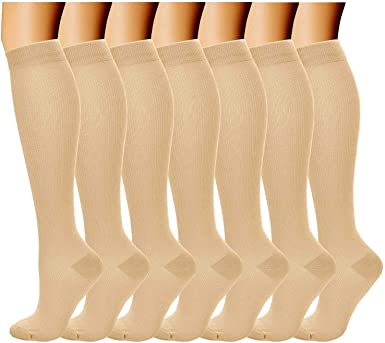 Acexy Compression Socks (7 Pairs) for Women & Men 15-20 mmHg is Best Athletic & Medical for Running Flight Travel Nurses