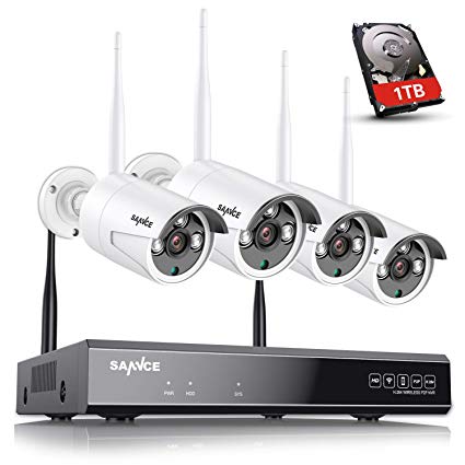 SANNCE 1080P Surveillance WiFi NVR and 4pcs 720P Wireless Security Camera System, 1TB Hard Drive, 1.0MP Indoor Outdoor IP Cameras, P2P Remote Access
