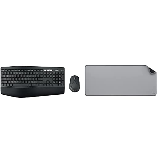 Logitech MK850 Multi-Device Wireless Keyboard and Mouse Combo, 2.4GHz Wireless with Desk mat-Studio Series, Anti-Slip, Spill Resistant (Mid Grey)