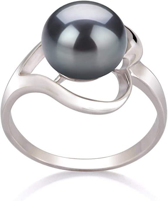 Sadie Black 9-10mm AA Quality Freshwater 925 Sterling Silver Cultured Pearl Ring For Women