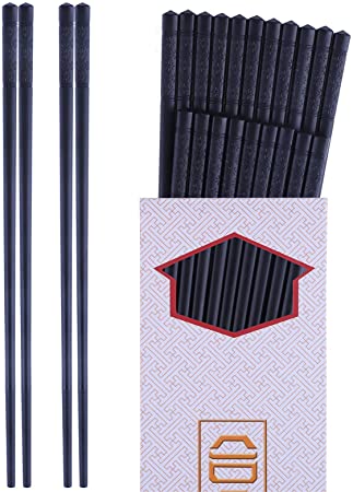 Antner 10 Pairs Fiberglass Chopsticks - Reusable Chopsticks Dishwasher Safe, Non-slip Japanese Chinese Korean Chop Sticks, 9 1/2 Inch - Black