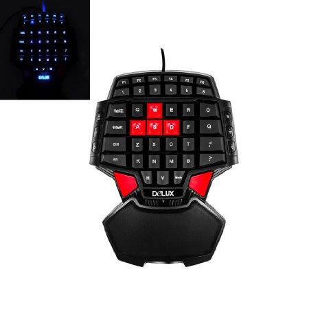 Delux FPS Singal Hand Professional Gaming Keyboard LED Backlight Dual Space Keys