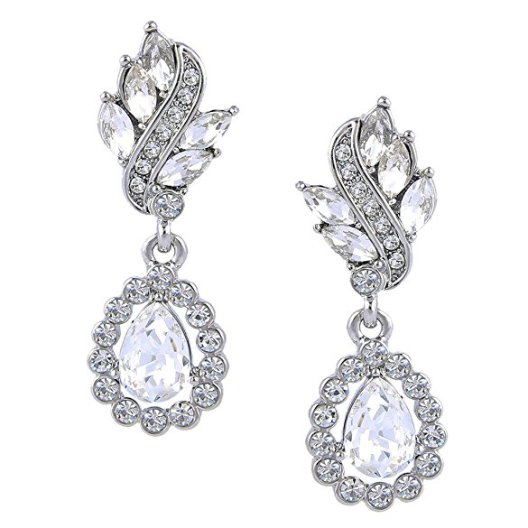 EleQueen Women's Austrian Crystal Art Deco Tear Drop Earrings