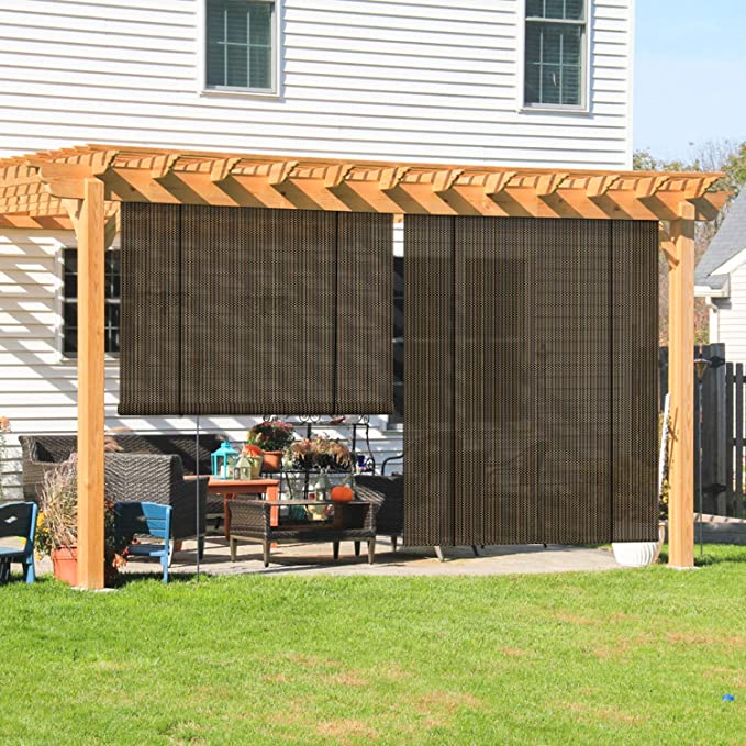 Coarbor Outdoor Roll up Shades Blinds for Porch Pergola Patio Exterior Roller Shade Privacy Shade Screen for Deck Backyard Brown 7'W x 6'H