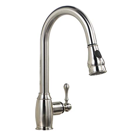 IKEBANA Vintage High Arc Single Lever Pull Down Sprayer Brushed Nickel Kitchen Faucet, Single Handle Stainless Steel Kitchen Sink Faucet With Pull Out Sprayer