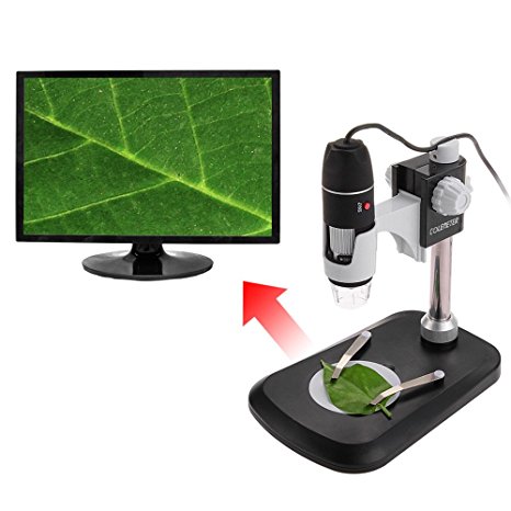 Microscope, USB Digital Magnifier Loupe 50-500X 8LED 2MP Endoscope Video Camera Stand for Education