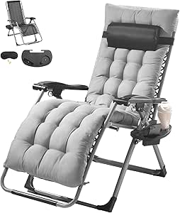 VEVOR Zero Gravity Chair, 26 inch Zero Gravity Recliner Lounge Chair for Indoor and Outdoor, Adjustable Anti Gravity Chair with Cushion, Headrest, Footrest, and Cupholder, 500 lbs, Gray