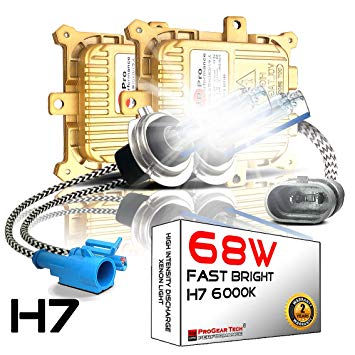 H7 Heavy Duty 68W Fast Bright Quick Start AC HID Kit for Headlights Fog-Lights (6000K Daylight White)