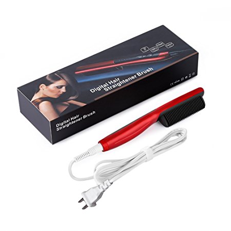 Hair Straightener Comb,Preup Portable Electric Digtal Fast Hair Straightener Comb Brush LED Temperature Flatiron Straightener Head Massage Anti-scaled