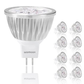 Warmoon MR16 LED Bulbs, 4W Warm White, 3200K, 520lm, AC/DC 12V, Dimmable Spotlight, 35W Halogen Bulbs Equivalent, 30 Degree Beam Angle, Standard Size LED Light Bulbs(Pack of 8)