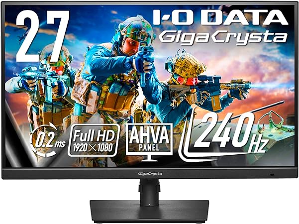 アイ・オー・データ IODATA ゲーミングモニター 27インチ GigaCrysta 240Hz フルHD 0.2ms AHVAパネル (HDMI×2/DisplayPort/スピーカー付/高さ調整/縦横回転/メーカー3年保証/土日サポート/日本メーカー) EX-GD271UAX