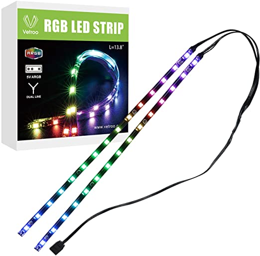 Vetroo Addressable LED Light Strip Dual LED Strips for Modding PC Case M/B with 3 pin 5V RGB Header Compatible with Asus Aura, Asrock RGB Led, Gigabyte RGB Fusion, MSI Mystic Light (Dual)