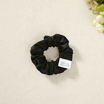 silk satin hair scrunchies set of 2 black