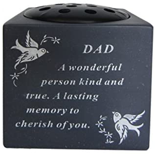 Dad Slate Grey Memorial Flower Vase – Dove & Diamante Detail Grave Plaque Tribute