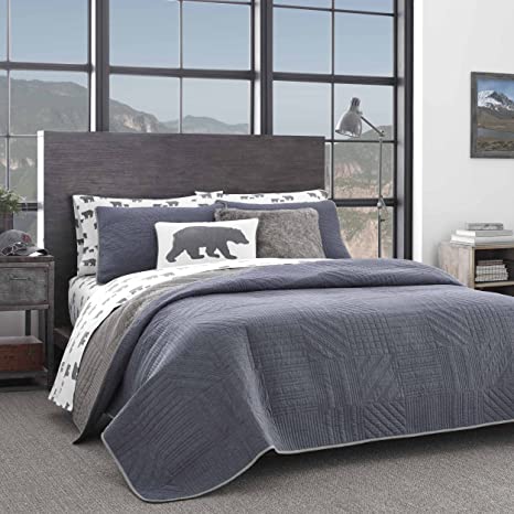 Eddie Bauer | Hidden Lake Collection | Quilt Set - Reversible & Light-Weight Quilt Bedspread with Matching Shams, 3-Piece Bedding Set, Pre-Washed for Extra Comfort, King, Blue