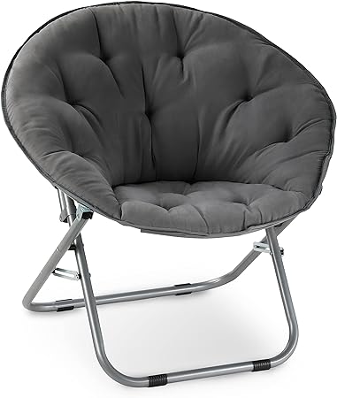 YSSOA Comfy Saucer Chair, Folding Chair, Soft Lounge Chair, Portable Moon Chair for Bedroom, Dorm Rooms, Apartments, Lounging, Garden and Courtyard, Grey