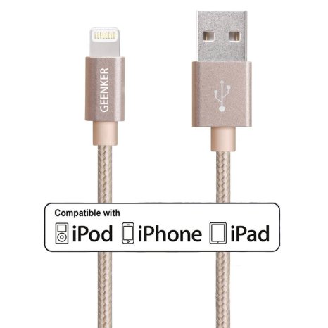 iPhone Charger, GEENKER 3ft Lightning Cable Nylon Braided 8pin USB Sync and Charging Cord with Aluminum Connector for iPhone SE/6/6s/6 plus/6s plus, 5c/5s/5, iPad Air/Mini,iPod Nano/Touch