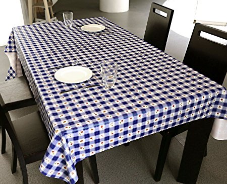 Vinyl Tablecloth, LEEVAN Wipe Clean Heavy Weight Kitchen Table Cover Spill-proof Water-proof Oil-proof Dining PVC Tablecloth, 54 x 84 Inch - Blue Checkered