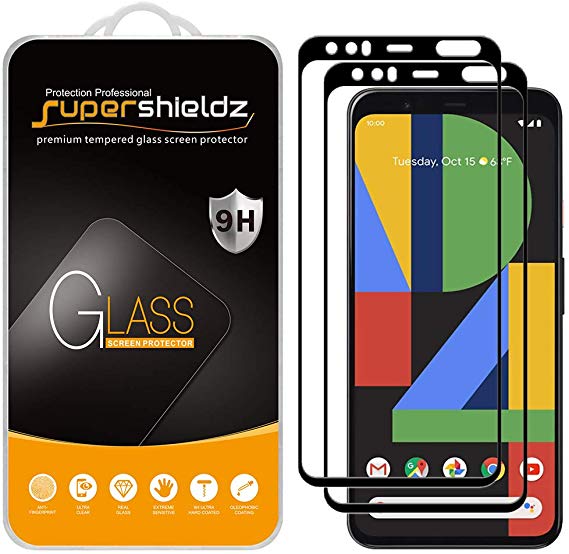 (2 Pack) Supershieldz for Google (Pixel 4 XL) Tempered Glass Screen Protector, (Full Screen Coverage) 0.33mm, Anti Scratch, Bubble Free (Black)