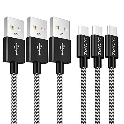 LUORIZ Micro USB Cable (3 Pack/6.6ft) Micro USB to USB 2.0 Charger Cables Android Charger Cable Extra Long Nylon Braided Micro USB Fast Charging for Samsung, Galaxy S7 Edge, Kindle, HTC, LG Moto, PS4