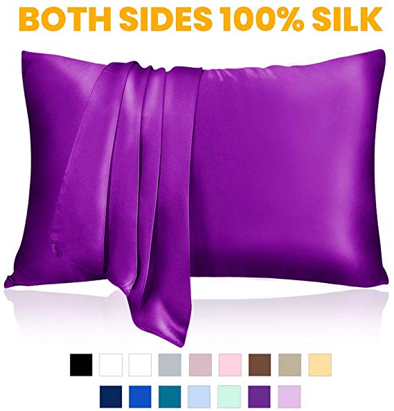 LULUSILK Mulberry Silk Pillowcase for Hair and Skin, 19 Momme Anti Wrinkle Silk Pillow Case Cover with Hidden Zipper, Violet, Standard Size, Pack of 1