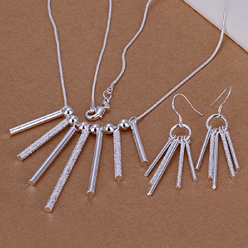 Hot Sale Wedding Fashion 925 Silver Plated Jewelry Set Earings Eardrop Necklace Five/Seven Long Sticks