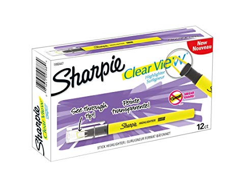 Sharpie Clear View Highlighter Stick, Yellow, Box of 12 (1950447)