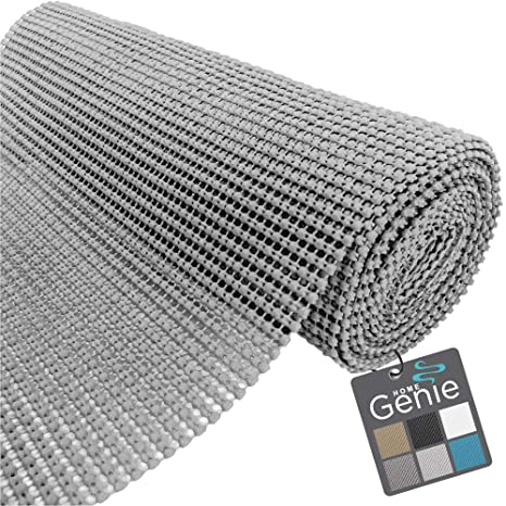 HOME GENIE Original PVC Drawer and Shelf Liner, Non Adhesive Roll, 12 Inch x 20 FT, Durable and Strong, Grip Liners for Drawers, Shelves, Cabinets, Pantry, Storage, Kitchen and Desks, Soft Gray