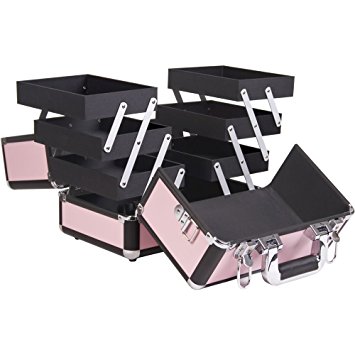 Sunrise C3002 3-Tier Accordion Trays Makeup Case with Shoulder Strap, 12-Inch, Smooth Pink