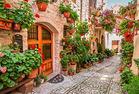 OFILA Italy Backdrop 10x6.5ft Italian Umbria Photography Background Medieval Village Town Cobblestone Streets Italian Themed Party Decoration Narrow Alley Antique House Traveled Photos Backdrop Props