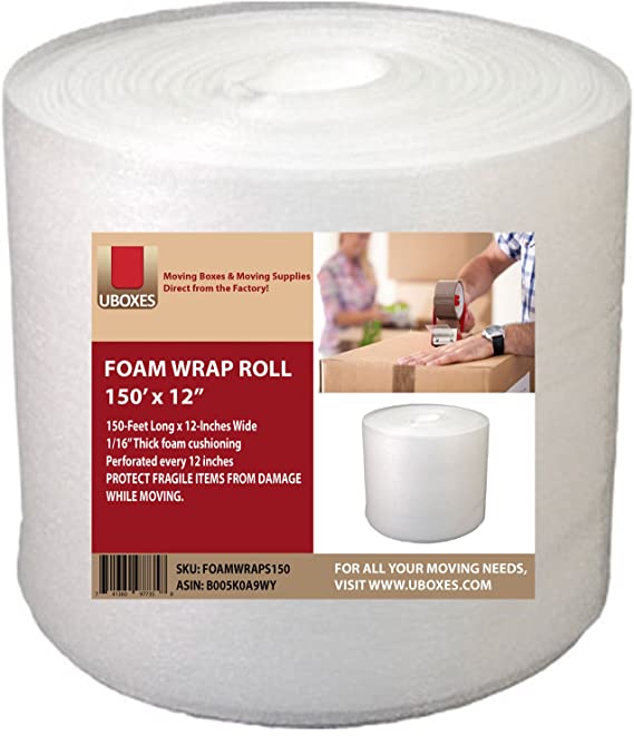 UBOXES UBoxes Foam Wrap Roll 12" Wide x 150 feet - 1/16" Thick