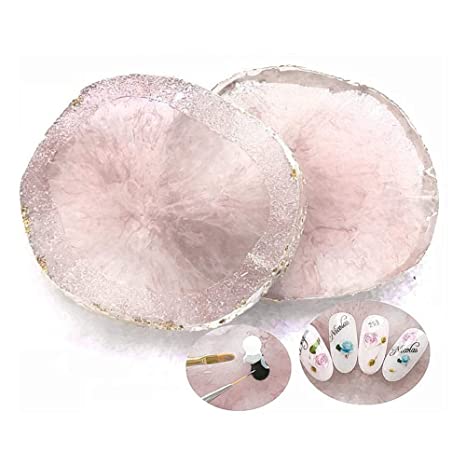Resin DIY Nail Art Palette, Paint Drawing Color Dish Golden Edge Manicure Tool Accessory (Pink)