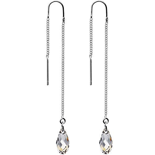 Body Candy Handcrafted Clear Drop Threader Earrings Created with Swarovski Crystals